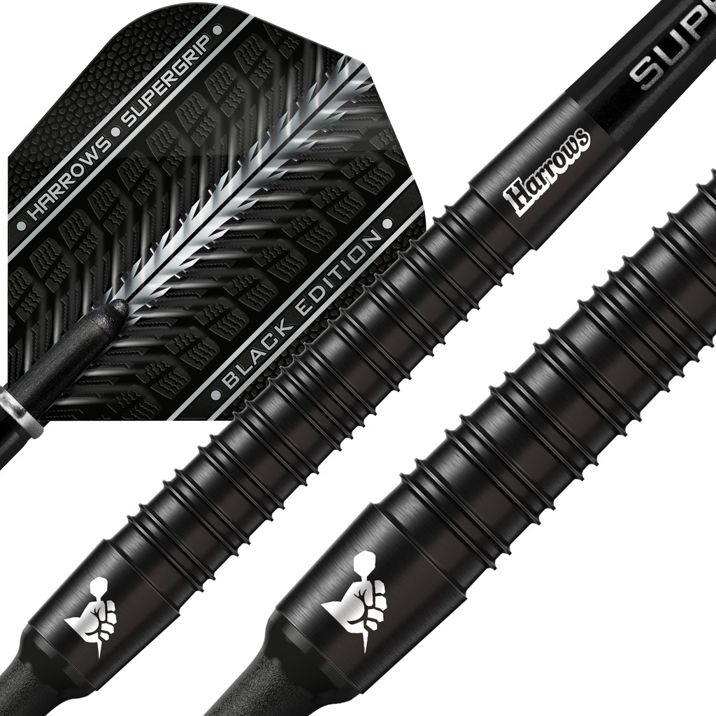 Fléchettes-Harrows-Supergrip-Black-Edition-90%-Tungstène-pointe-nylon-18g