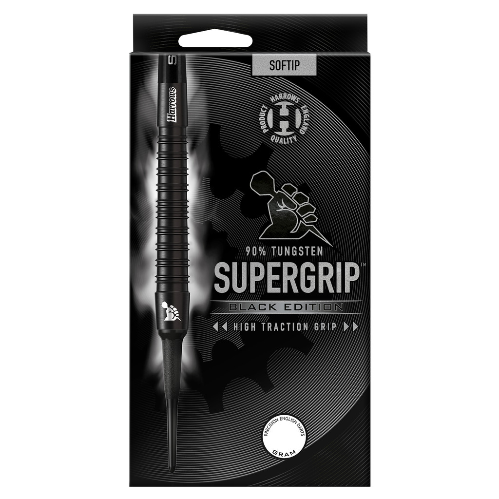 Fléchettes-Harrows-Supergrip-Black-Edition-90%-Tungstène-pointe-nylon-20g