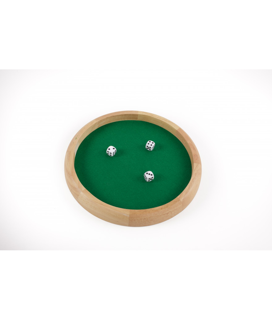 Piste de Dés en bois naturel Ø29 cm avec 3 dés (Tapis vert)
