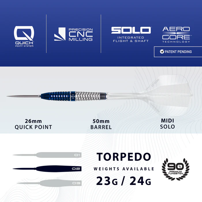 Fléchettes Harrows Géo 02 Torpédo 90%Tungstène pointe acier 23 gr