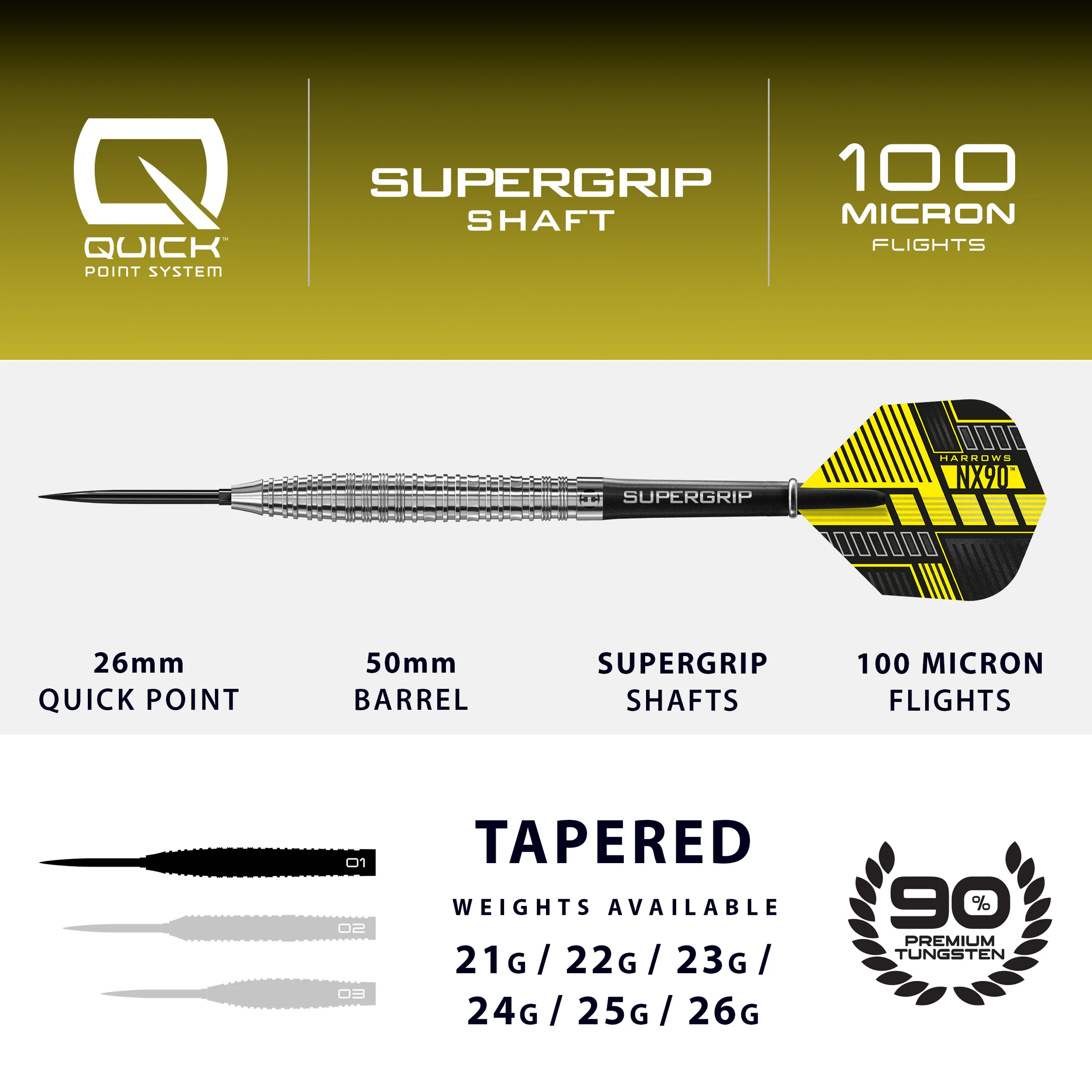 Fléchettes-Harrows-steeltip-NX90-Tapered-90-tungsten-acier