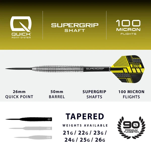 Fléchettes Harrows NX90 Quick Point Tapered pointe acier 21 gr