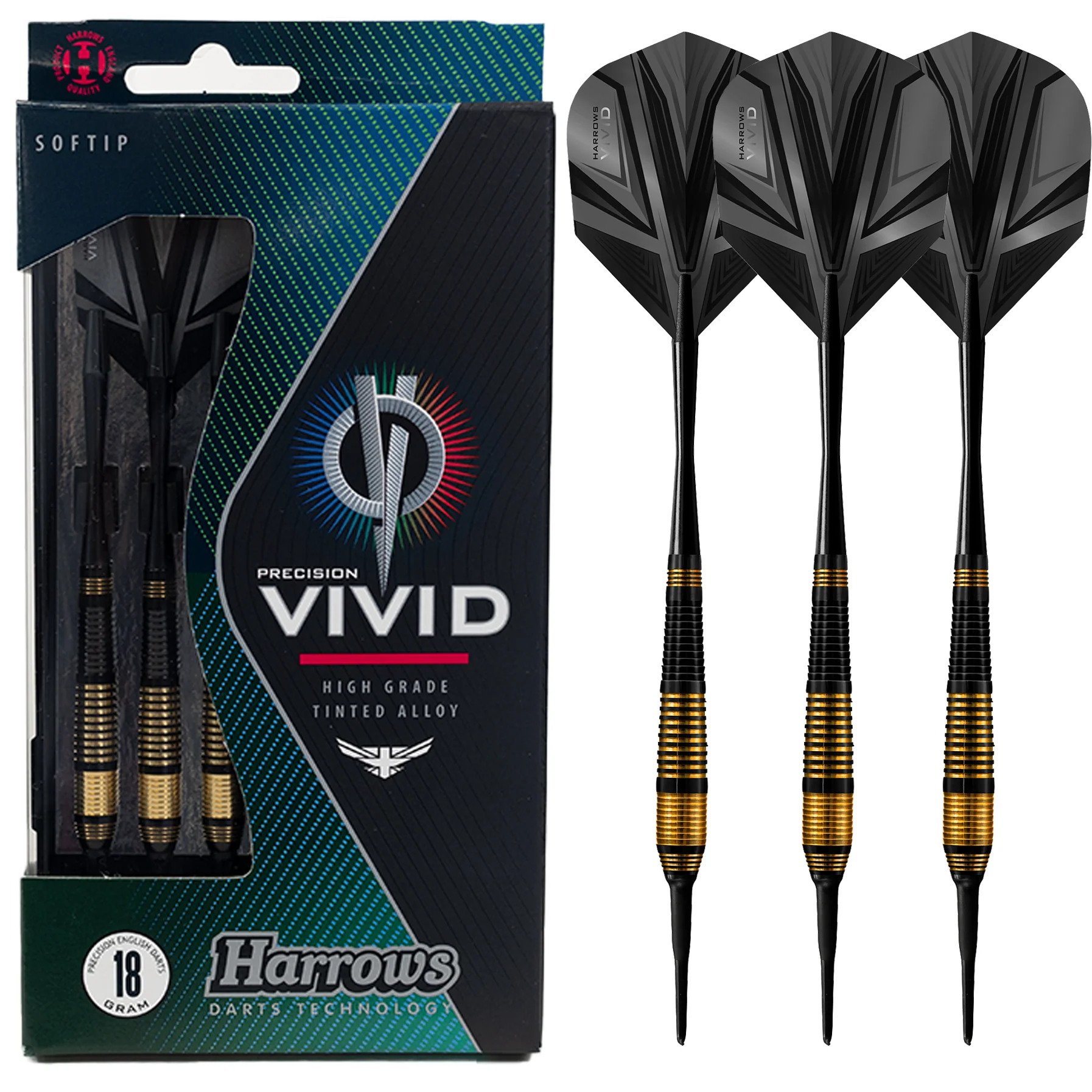 Fléchettes-Harrows-Vivid-18GR-pointe-nylon-Noir