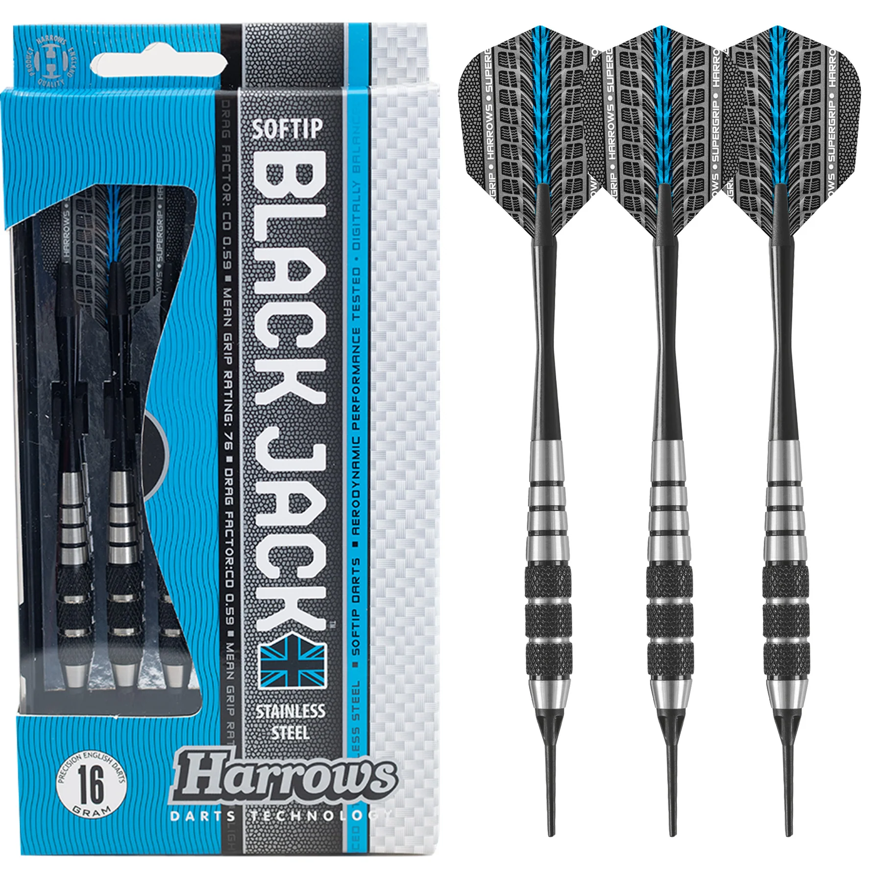 Fléchettes-Harrows-Black-Jack-pointe-nylon-16GK