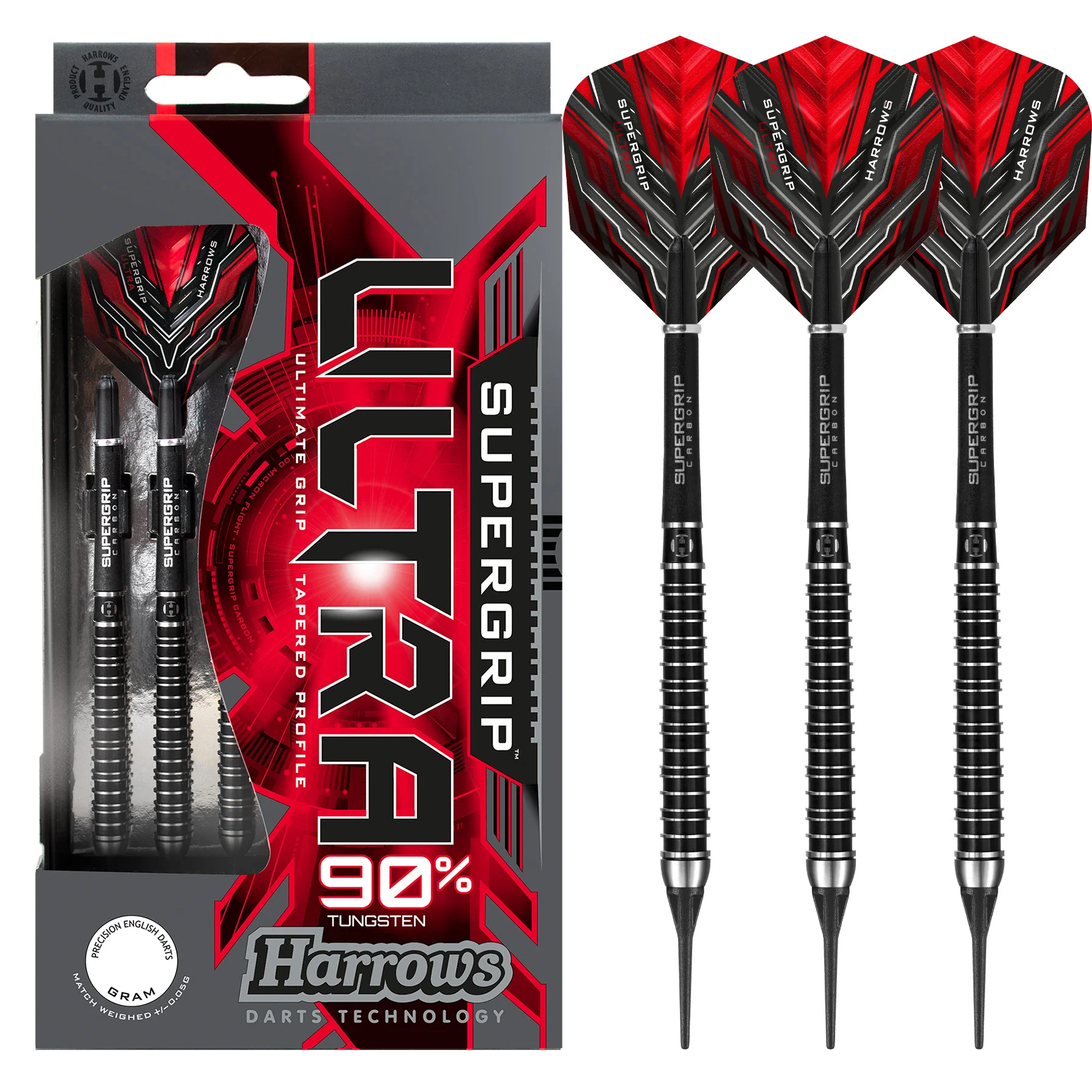 Fléchettes-Harrows-Supergrip-Ultra-18GR-90%-Tungstène-pointe-nylon