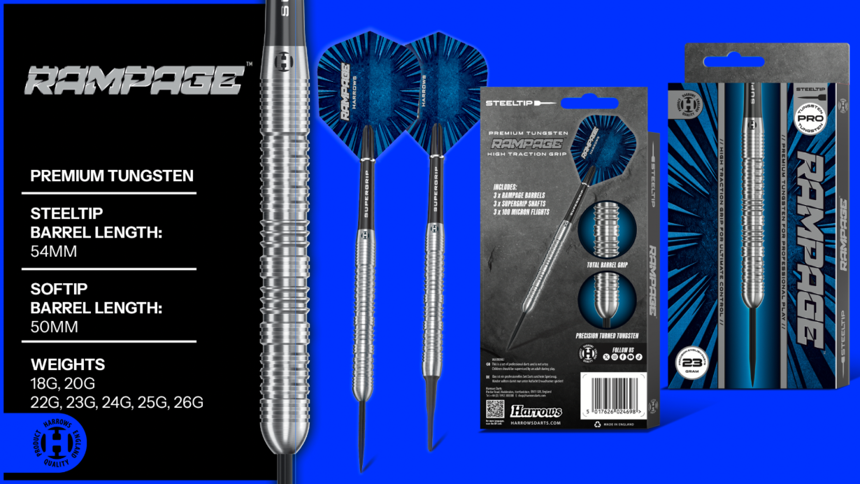 Fléchettes-Harrows-tungstene-Rampage-acier-22grammes